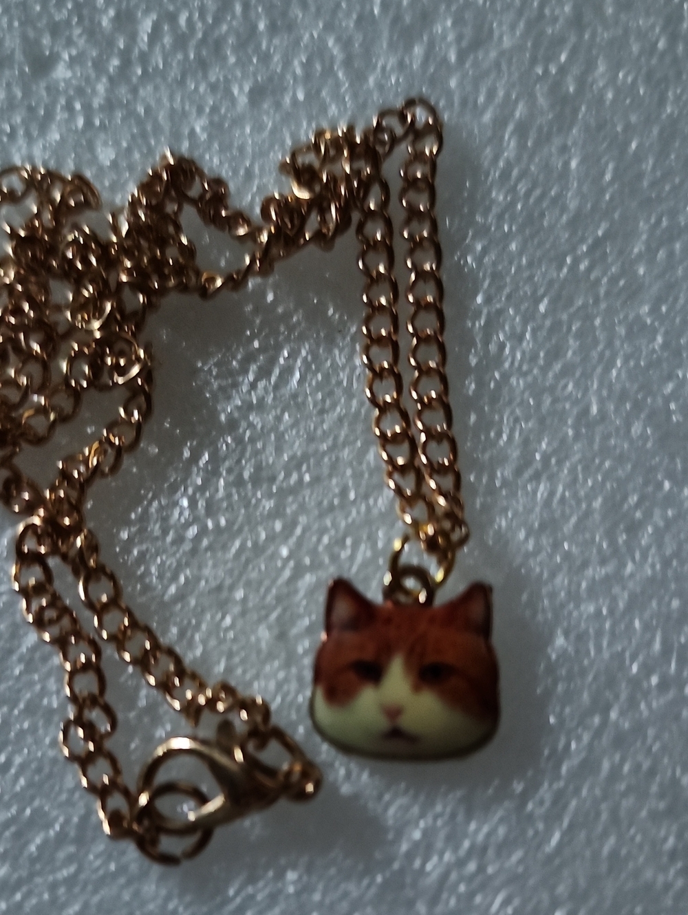 Hand Crafted Rose Gold Cat Pendant Necklace - Orange, White